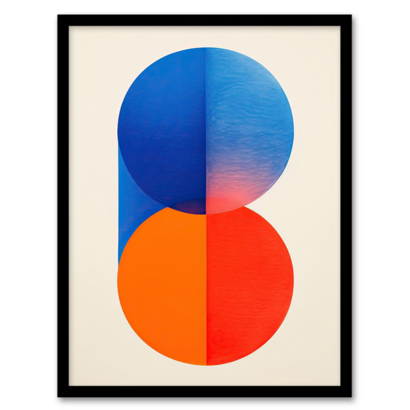 Tangerine Blue Abstract Minimalist Moonrise Sunset Circles Painting Art