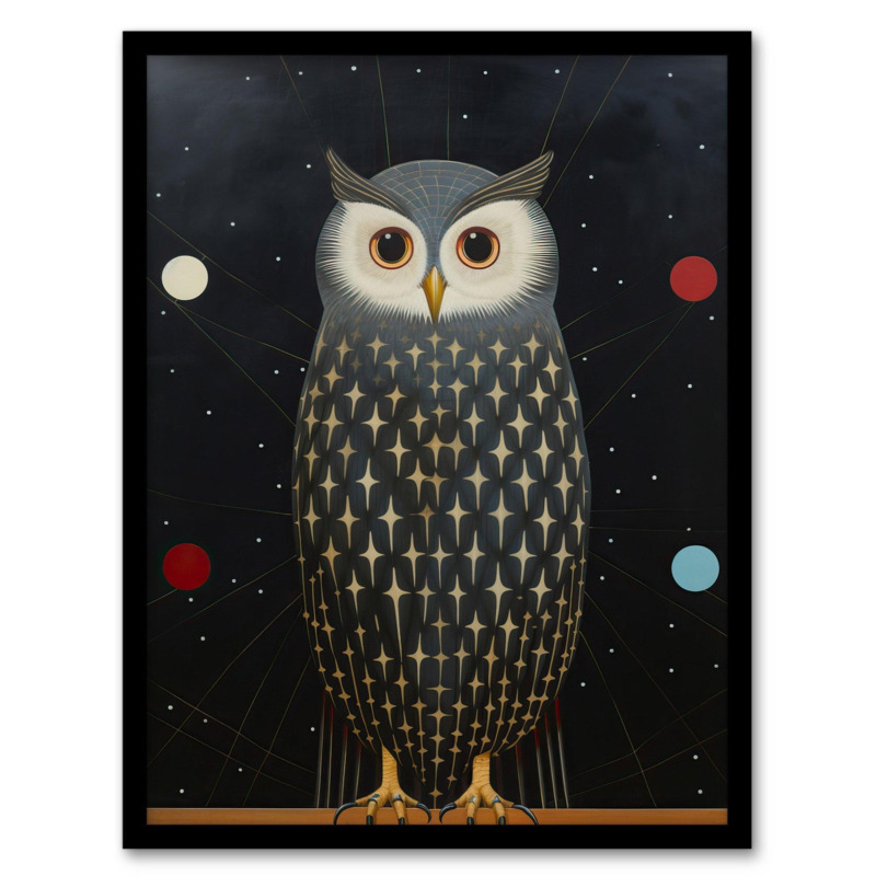 The Night Watch Man Surreal Cosmic Owl Portrait and Starry Sky Grey