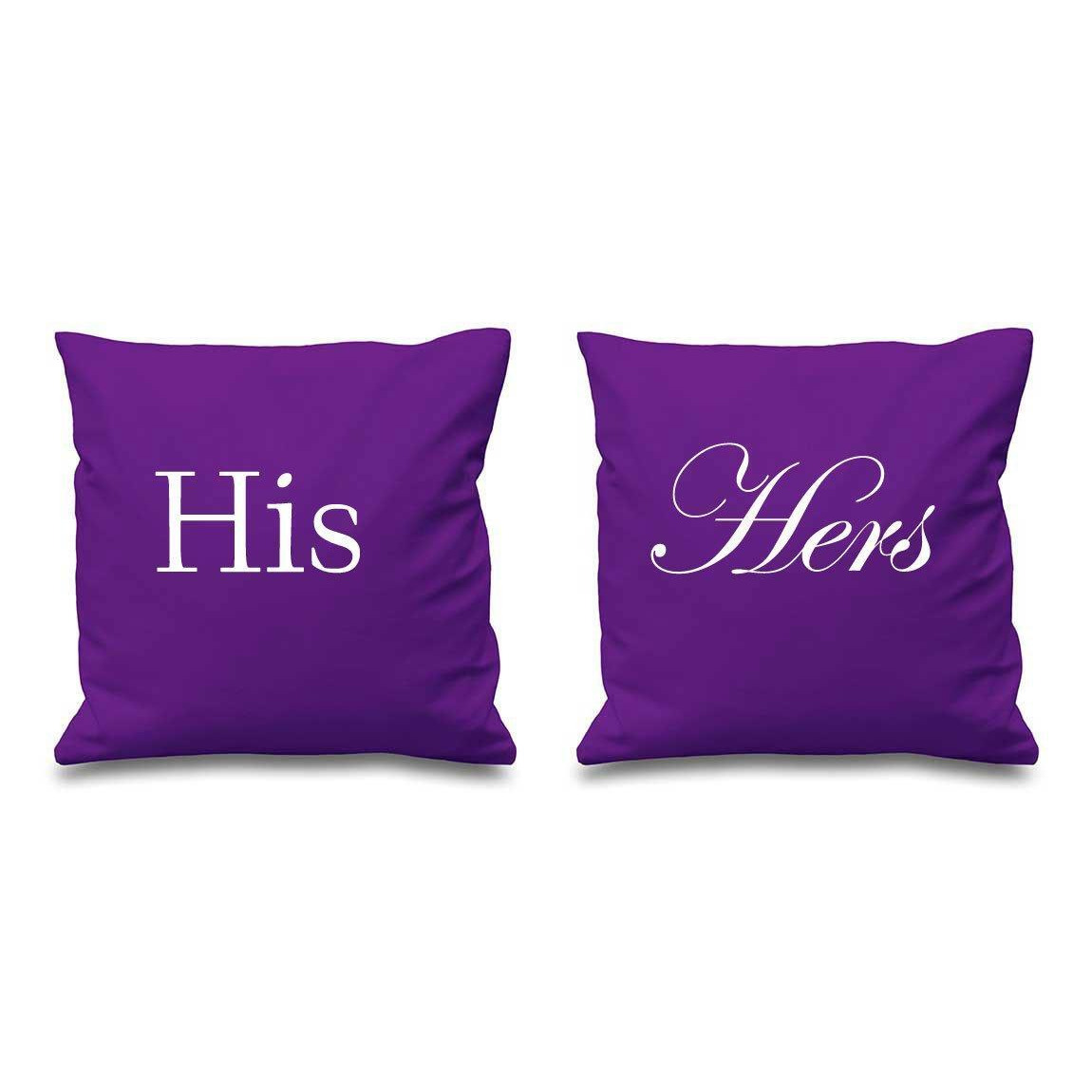 "His Hers Purple Cushion Covers 16"" x 16"" Couples Cushions Valentines