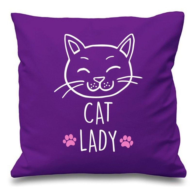 "Purple Cushion Cover Cat Lady 16"" x 16"" Mum Friend Gift Decorative