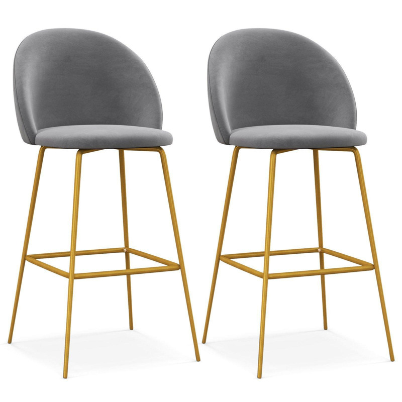 Set of 2 Bar Stools Soft Velvet Upholstered Bar Chairs Pub Stool Chair