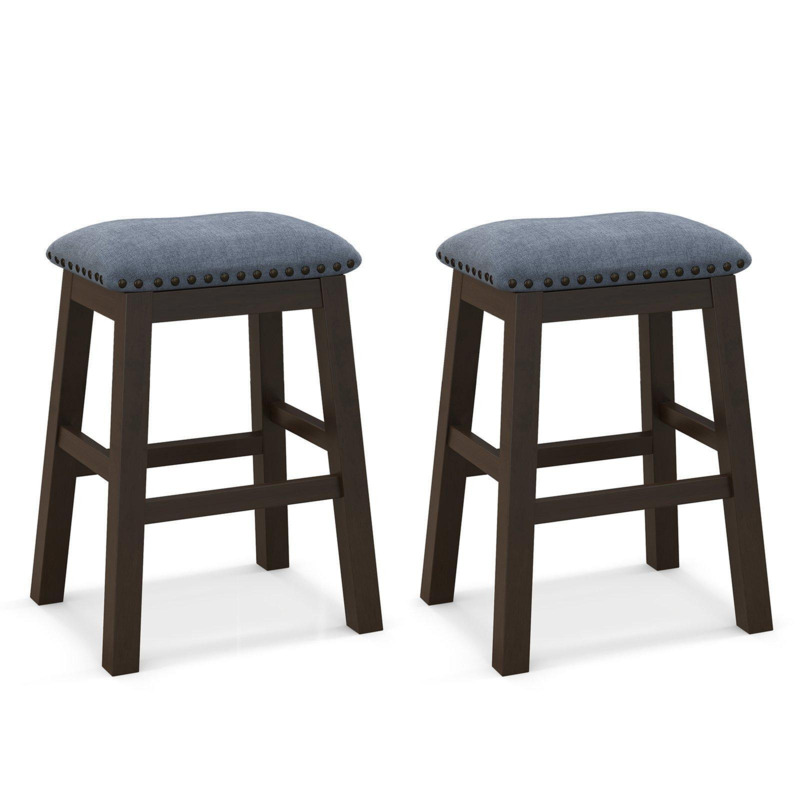 2Piece Padded Bar Stool Set 62cm RivetTufted Kitchen Island Stools by