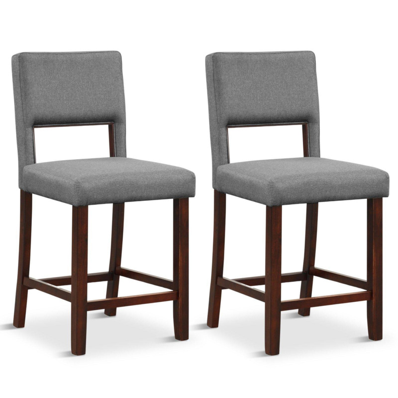Set of 2 Bar Stools Linen Counter Height Chair Upholstered Kitchen