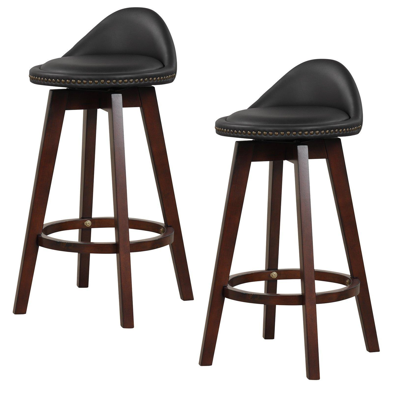 Set of 2 Bar Stools PVC Leather Counter Height Chair 360° Swivel Padded