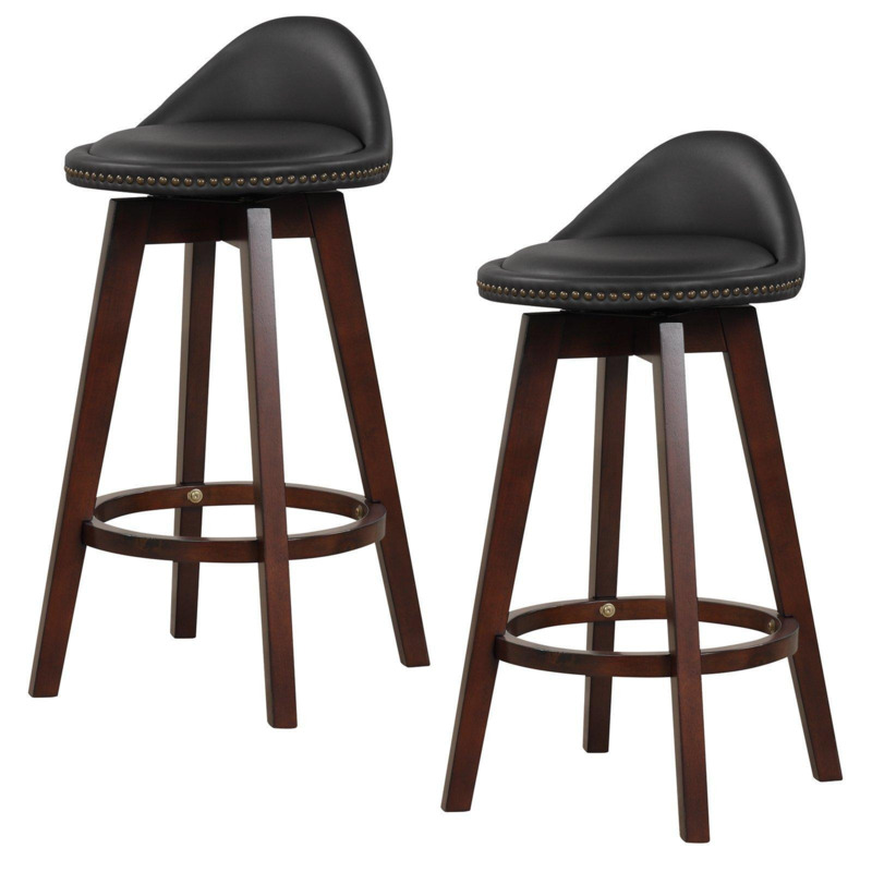 Set of 2 Bar Stools PVC Leather Counter Height Chair 360° Swivel Padded Seat by Debenhams