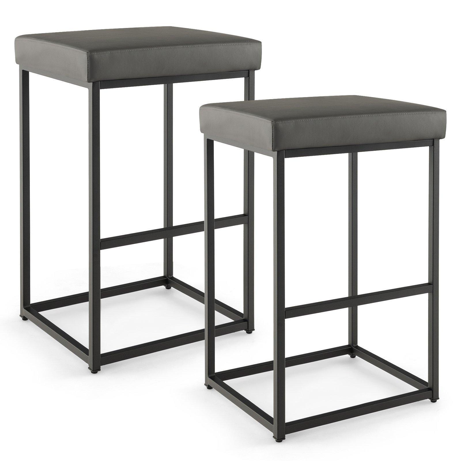 Set of 2 Bar Stools Dining Counter Height Chair Modern Upholstered Pub