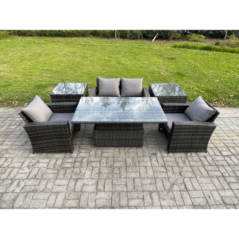 Outdoor Garden Dining Sets 4 Seater Rattan Patio Furniture Sofa Set with Rising Lifting Table 2