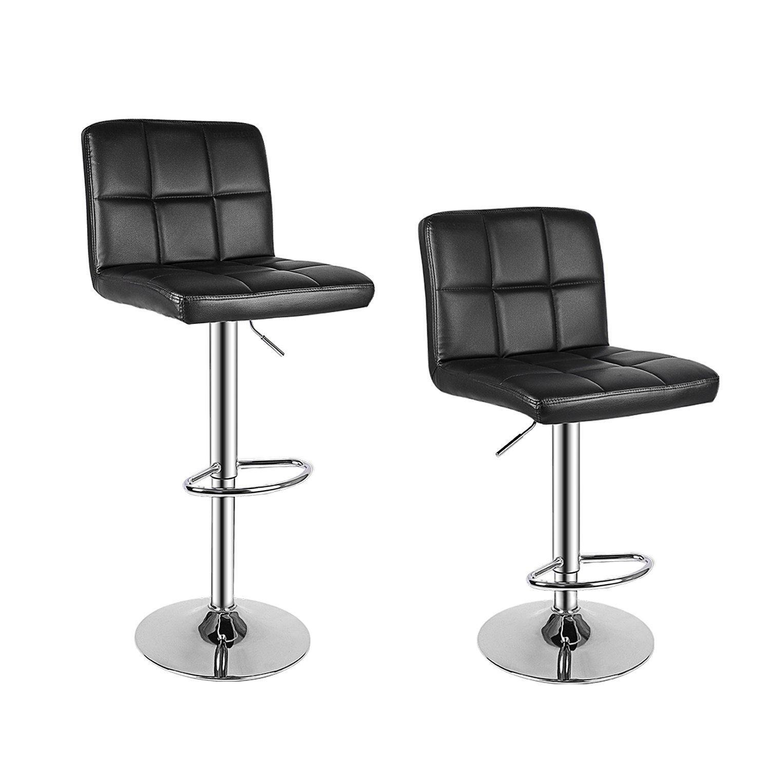 Bar Stools Set of 2 PU Leather Swivel Height Adjustable Bar Chairs With