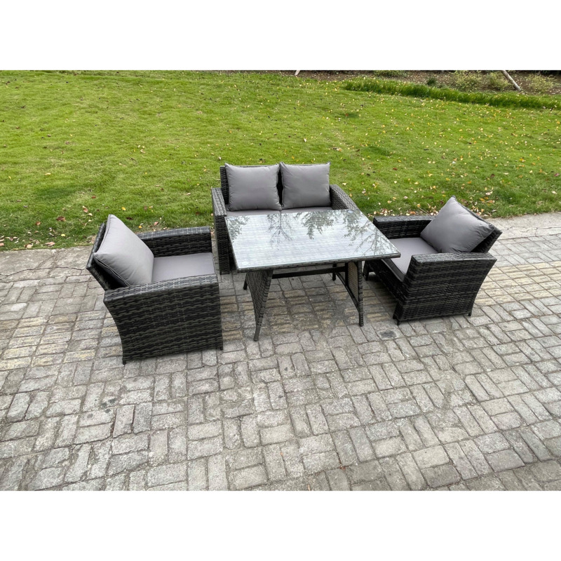 Outdoor Garden Furniture High Back Rattan Sofa Dining Table Set Dark Grey Mixed by Debenhams