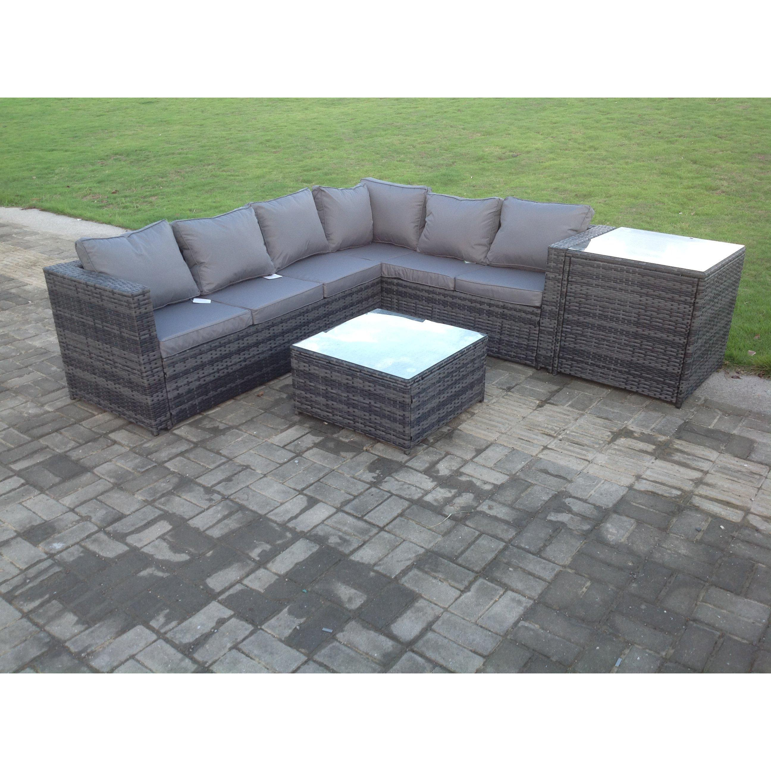 Rattan Corner Sofa Set Garden Furniture With Coffee Tall Table And Side