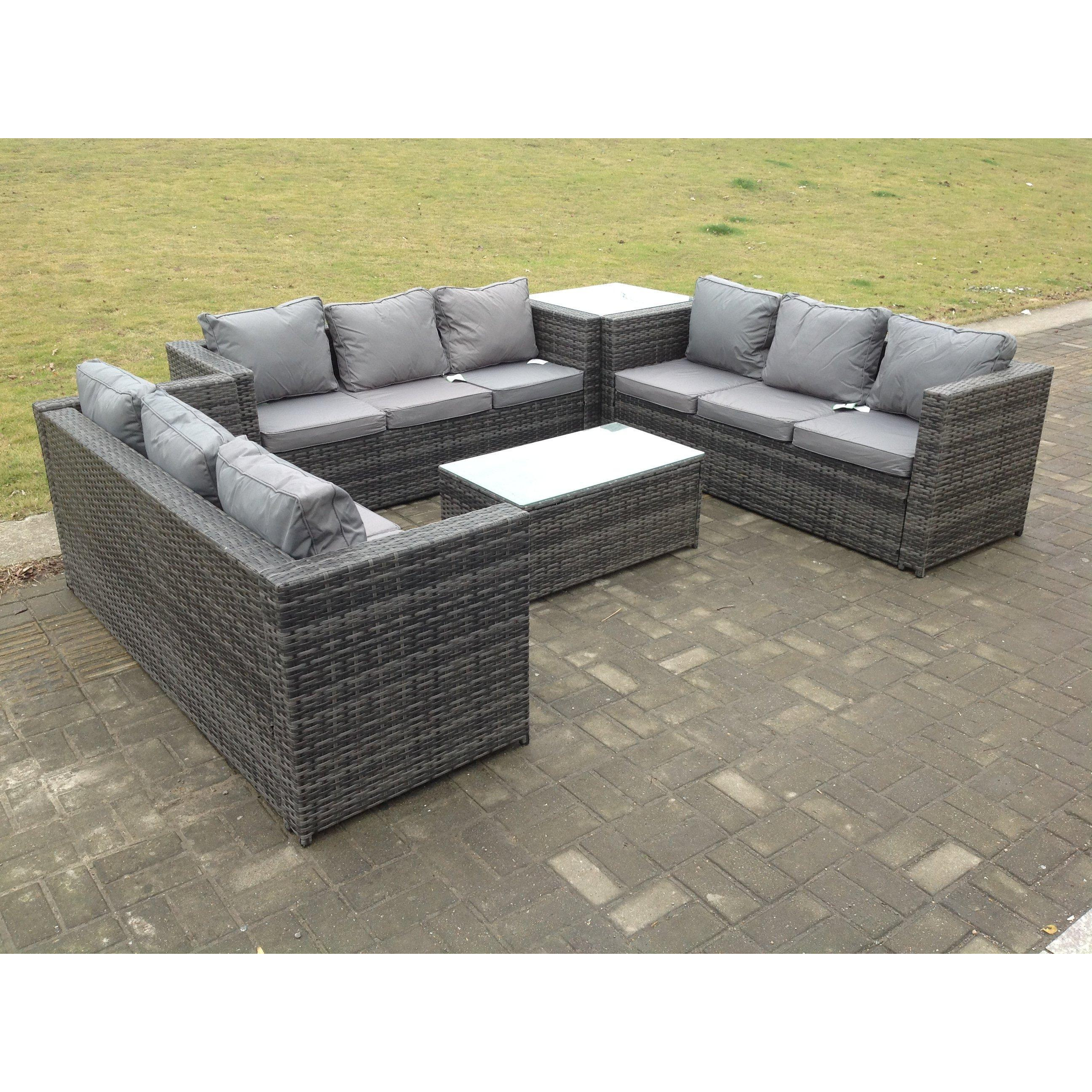 Outdoor Rattan Garden Furniture Lounge Sofa Set With Oblong Coffee