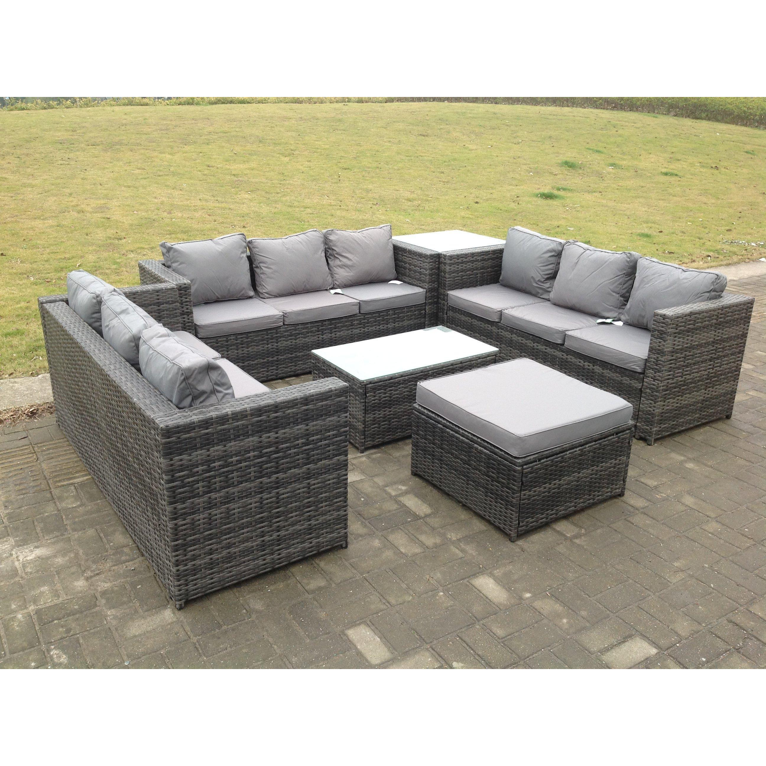 Outdoor Rattan Garden Furniture Lounge Sofa Set With Oblong Coffee