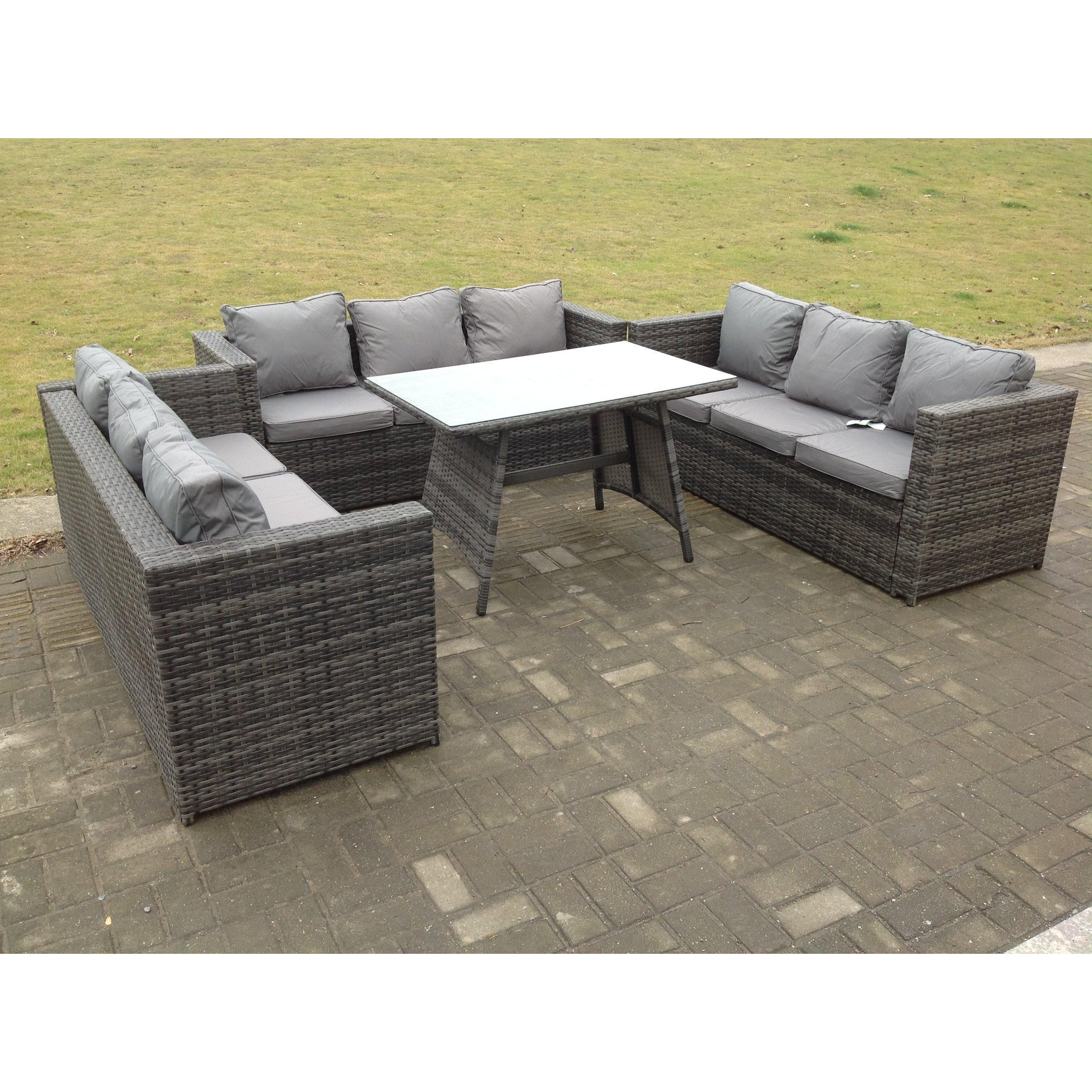 Outdoor Rattan Garden Furniture Lounge Sofa Set With Oblong Dining