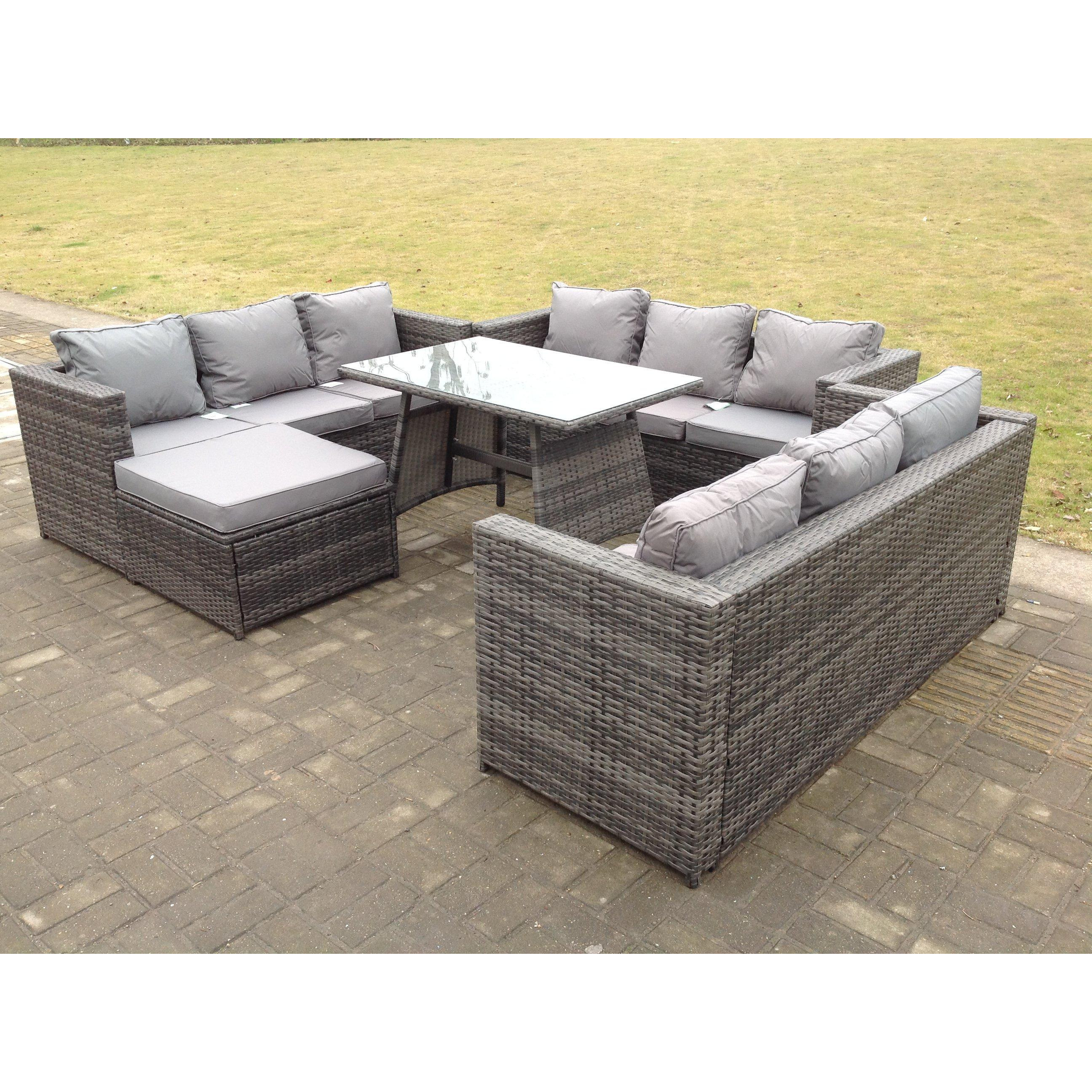 Outdoor Rattan Garden Furniture Lounge Sofa Set With Oblong Dining