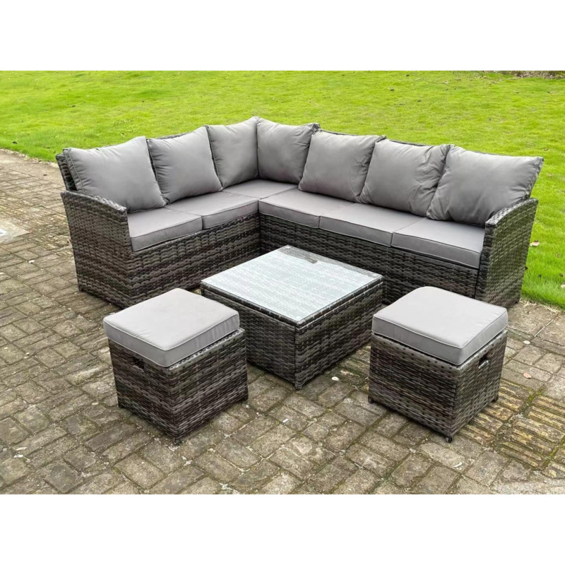 High Back Rattan Corner Sofa Set Outdoor Furniture Square Coffee Table