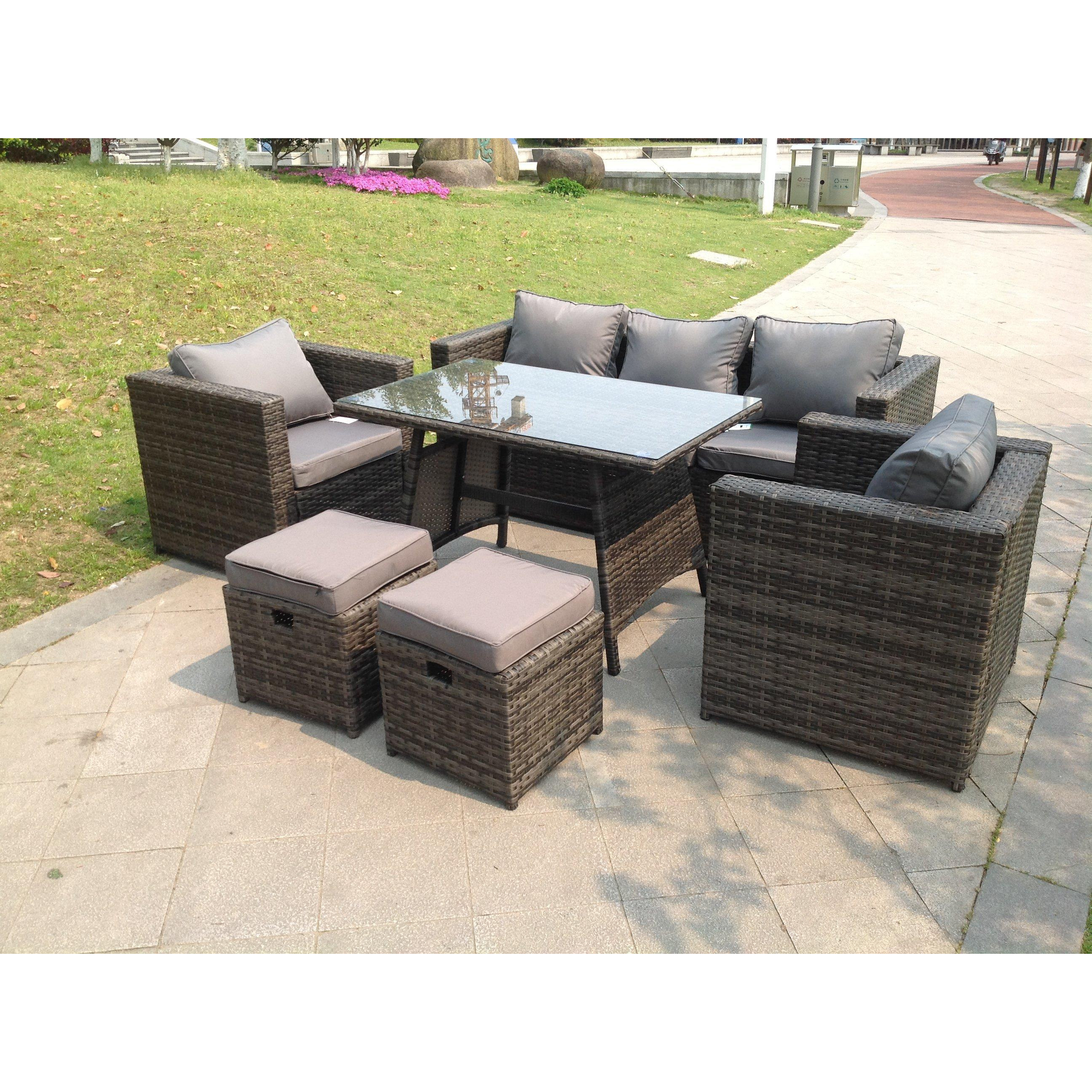 Rattan Garden Outdoor Sofa Set Chairs Rectangular Dining Table 2 Small