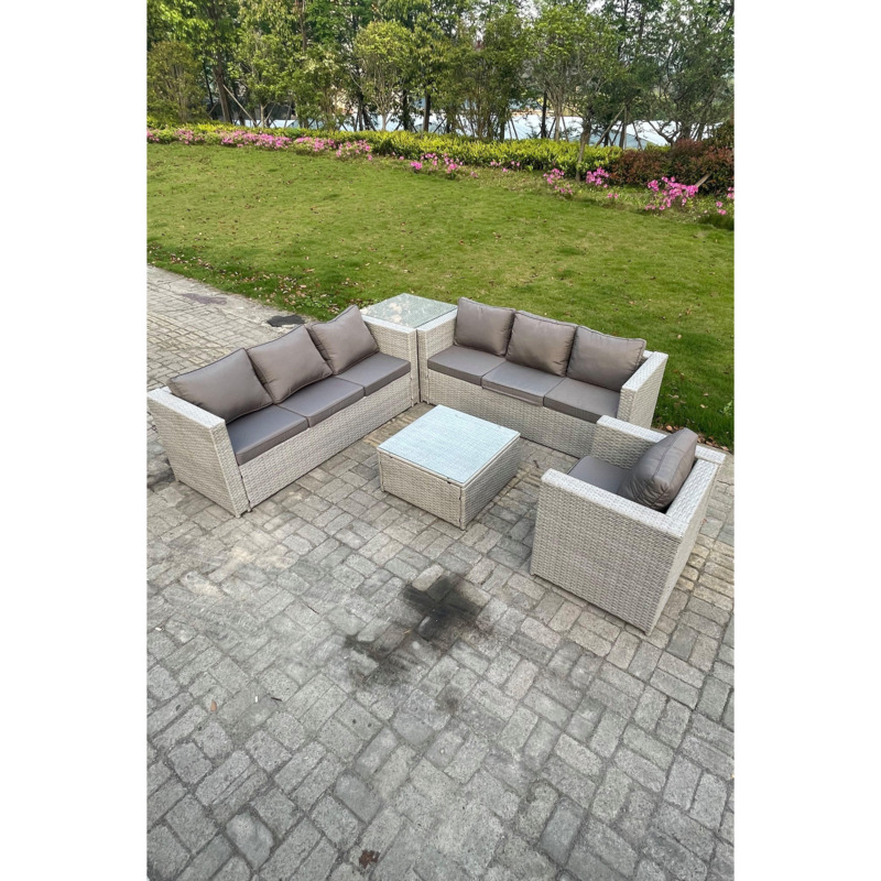 Light Grey Rattan Garden Outdoor Lounge Sofa Set Chair Sofa Side Table