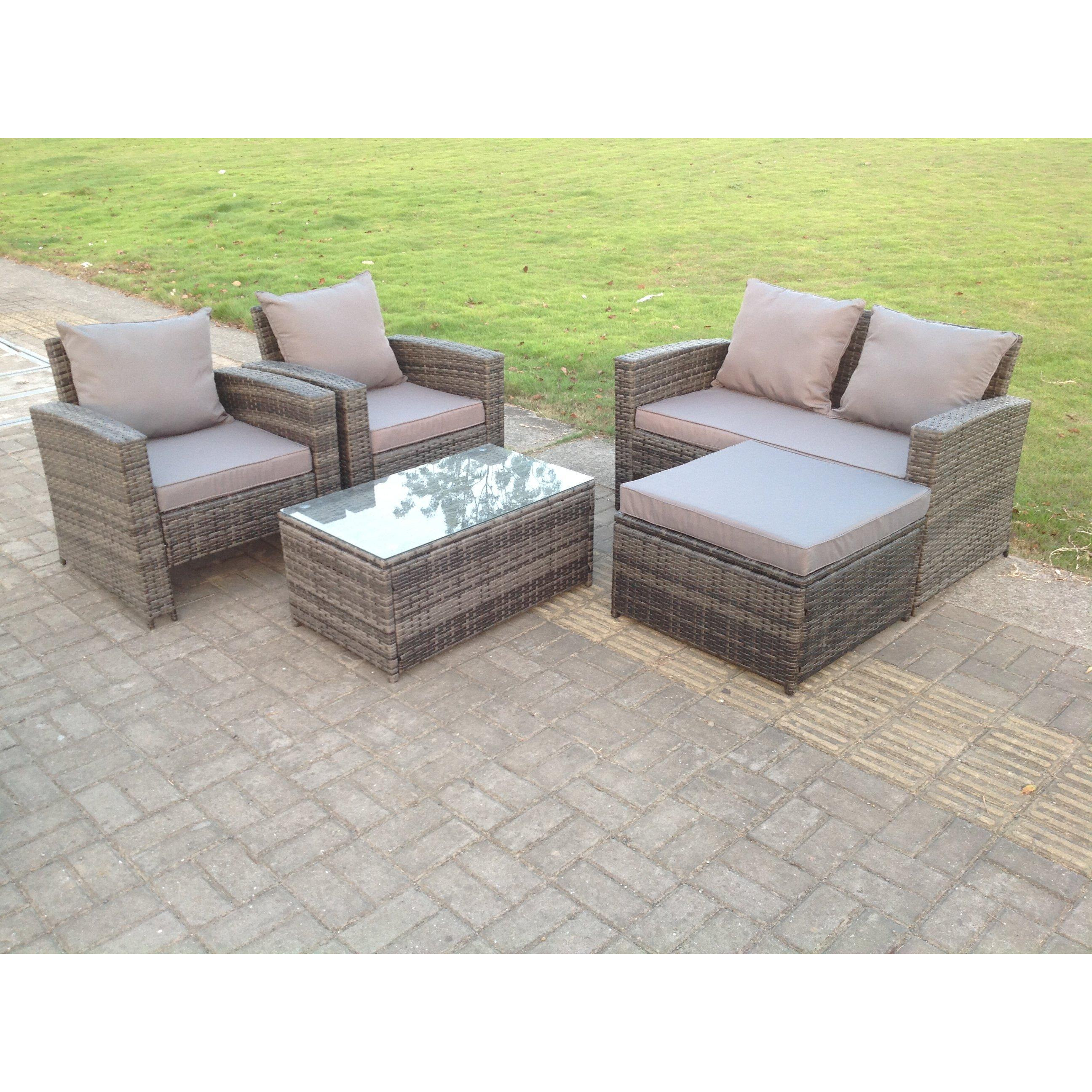 5 Seater Grey Mixed High Back Rattan Sofa Set Coffee Table Garden