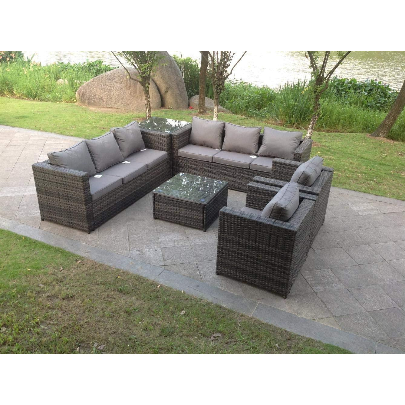 8 Seater Grey Rattan Sofa Set Coffee Table Arm Chair Outdoor Garden Furniture by Debenhams