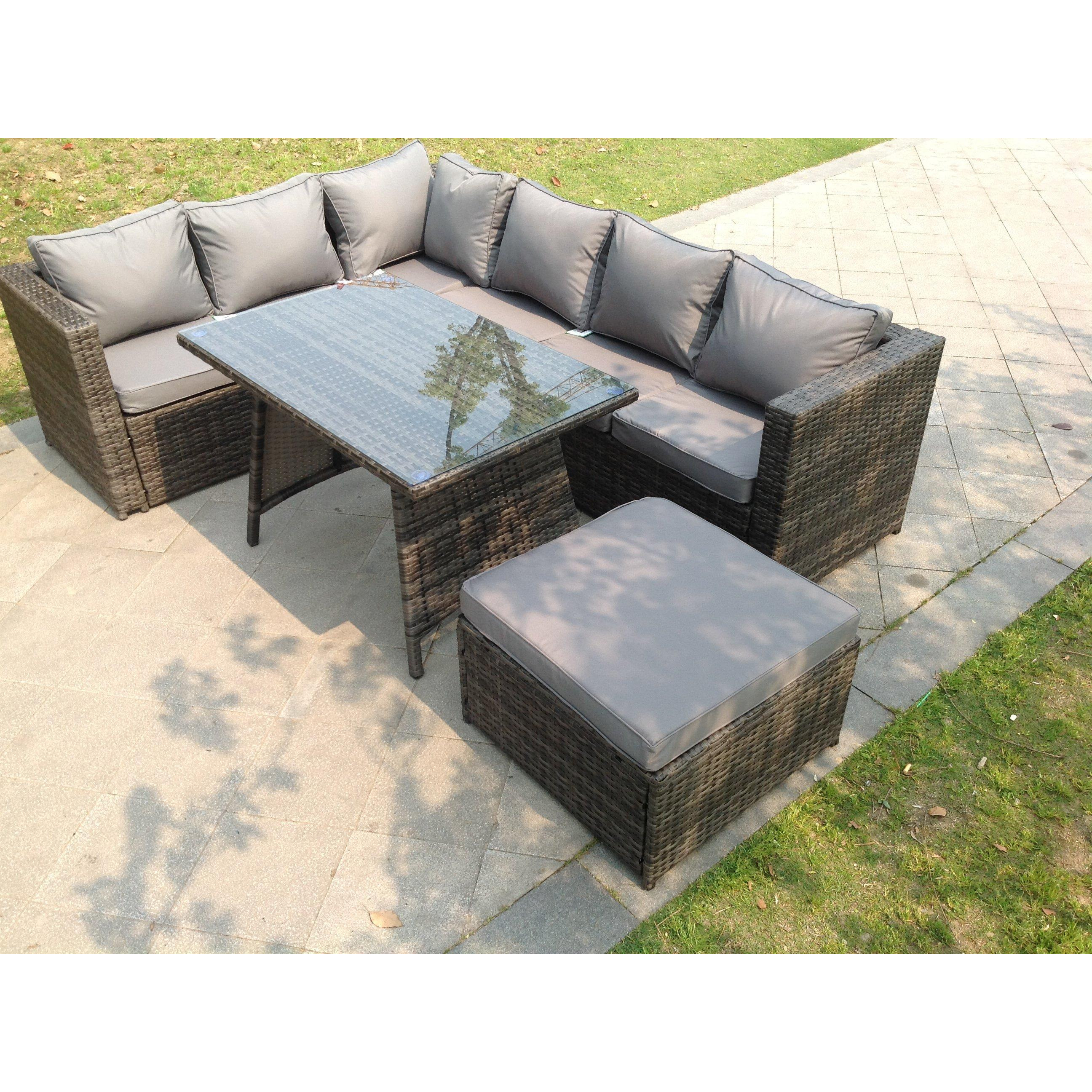 7 Seater Grey Rattan Sofa Dining Set Table Ottoman Garden Furniture Outdoor by Debenhams