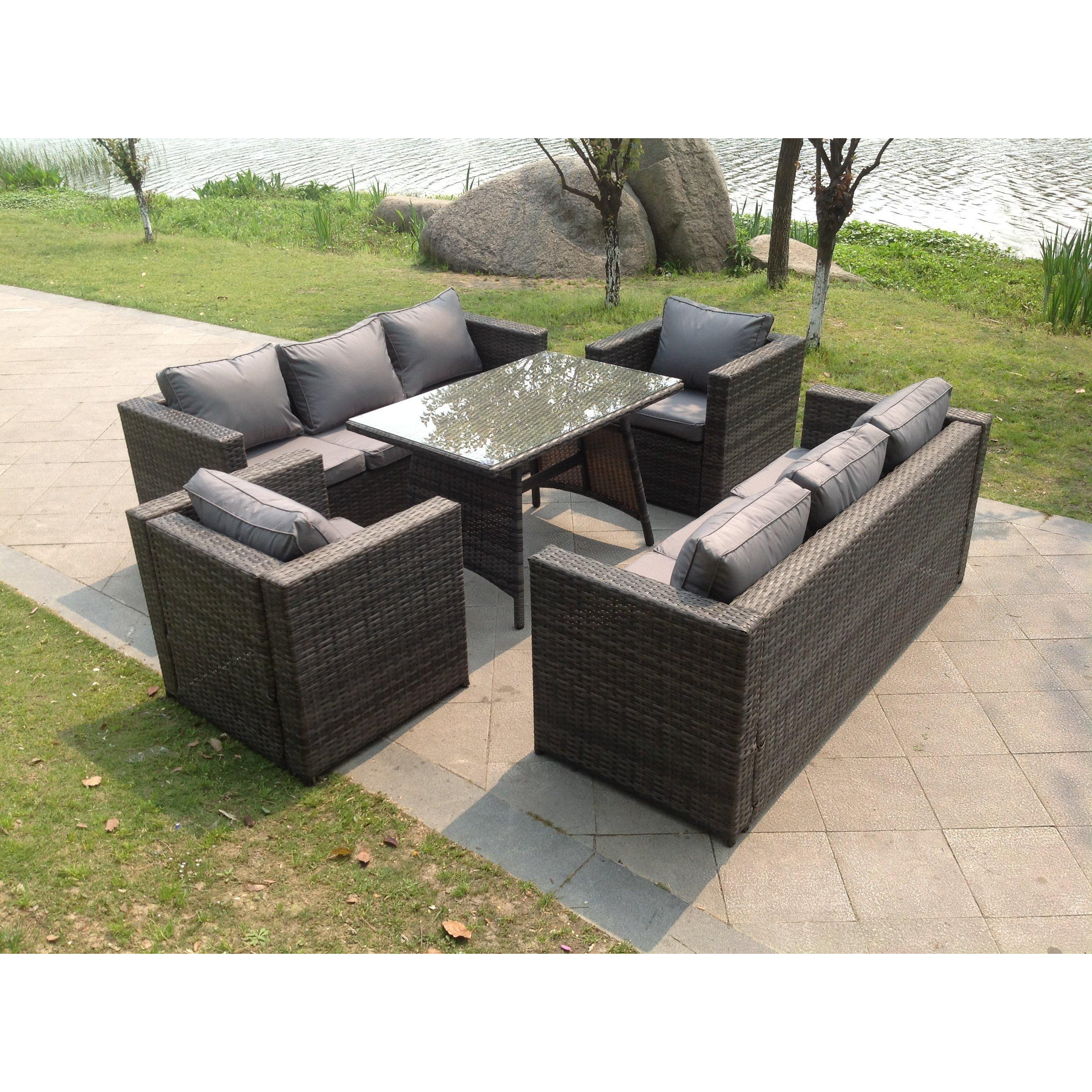 8 Seater Rattan Sofa Set Dining Table Armchairs Garden Furniture