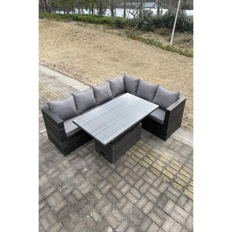 6 Seater Rattan Corner Sofa Set Height Adjustable Dining Table With