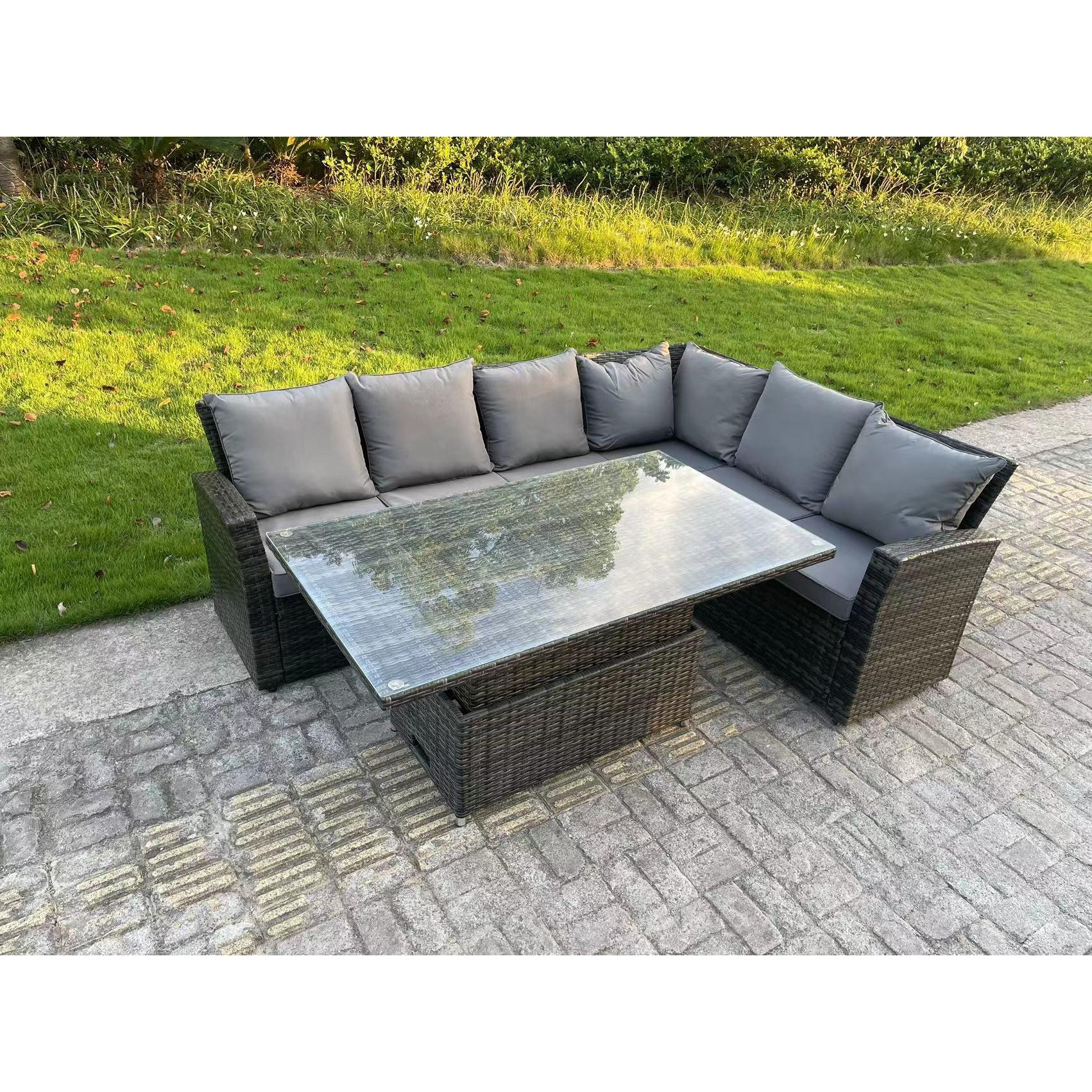 PE Rattan Corner Garden Furniture High Back Sofa Set Adjustable Rising