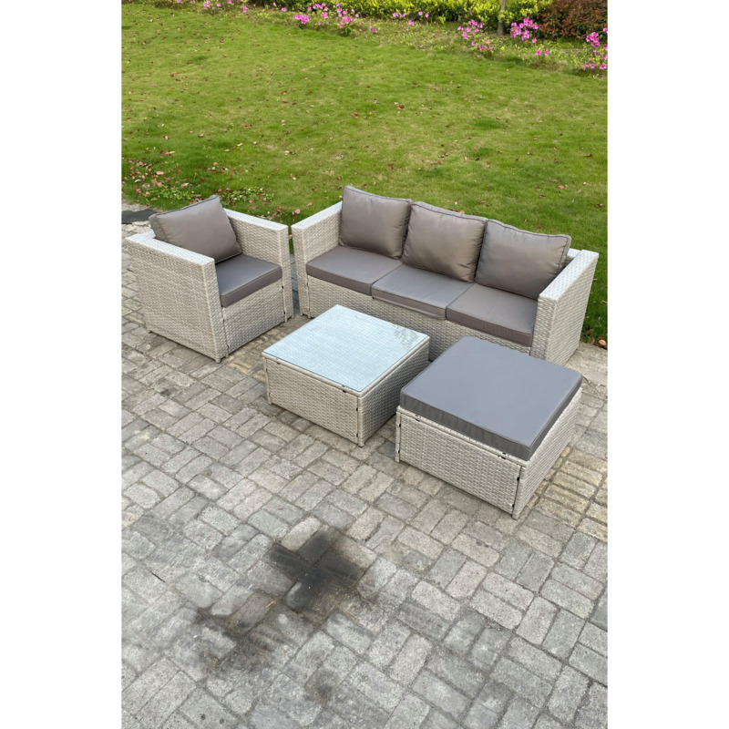 5 Seat Light Grey Lounge Outdoor PE Rattan Garden Furniture Set Wicker