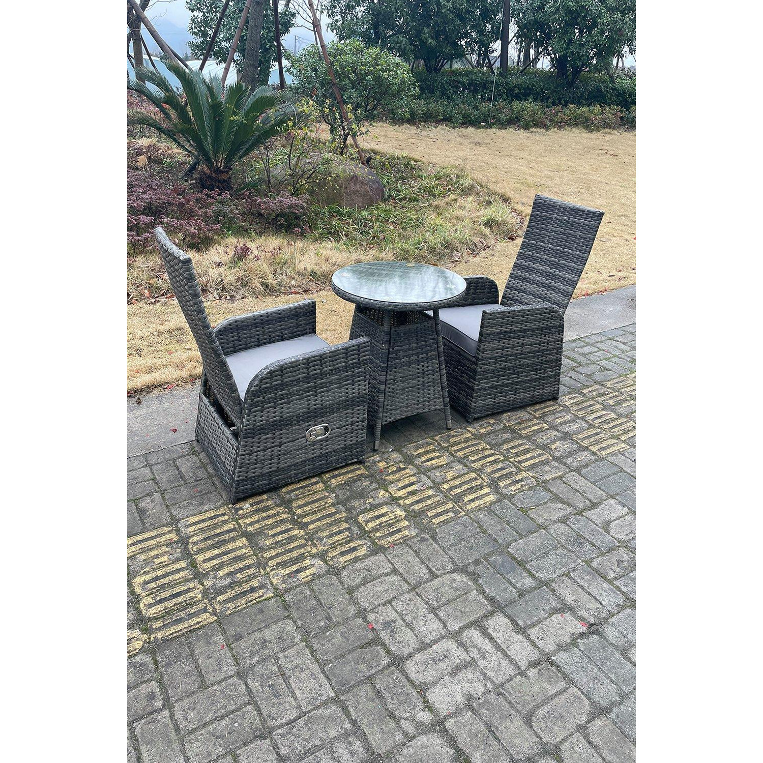 Outdoor PE Wicker Rattan Reclining Chair And Table Set Dining Sets 2