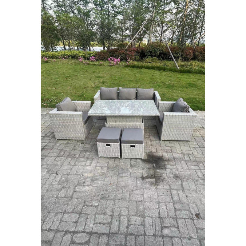 Rattan Garden Funiture Set Adjustable Rising Lifting Table Sofa Dining