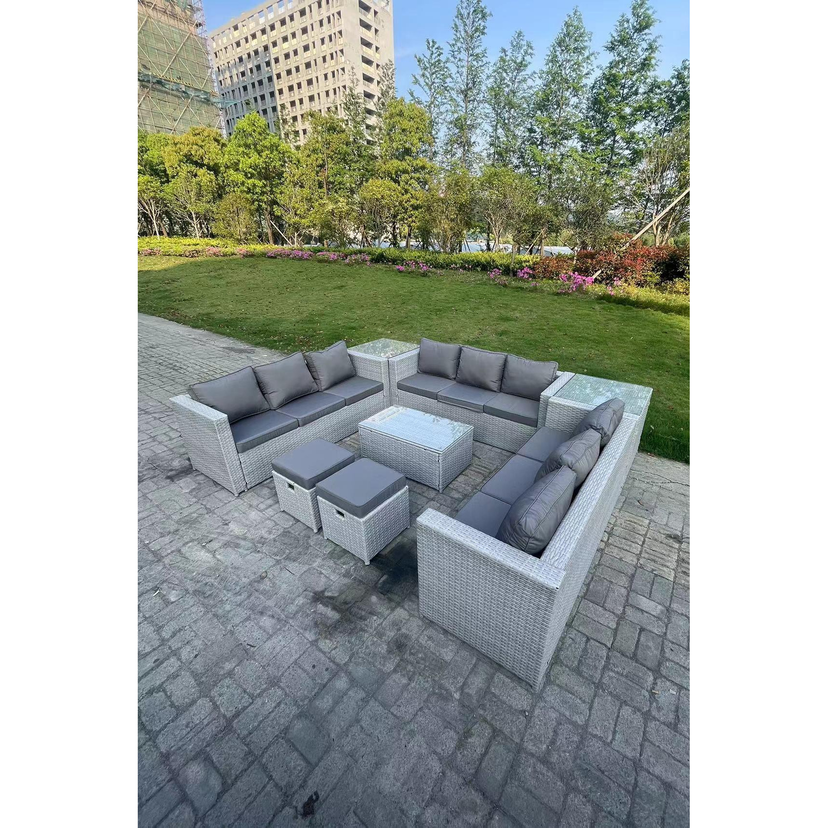 Outdoor Rattan Garden Furniture Set Lounge Sofa Set 2 Coffee Table 2