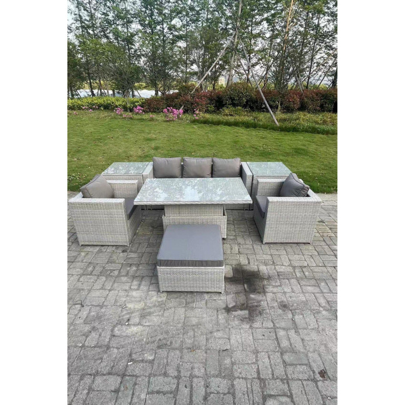 Rattan Garden Funiture Set Adjustable Rising Lifting Table Sofa Dining