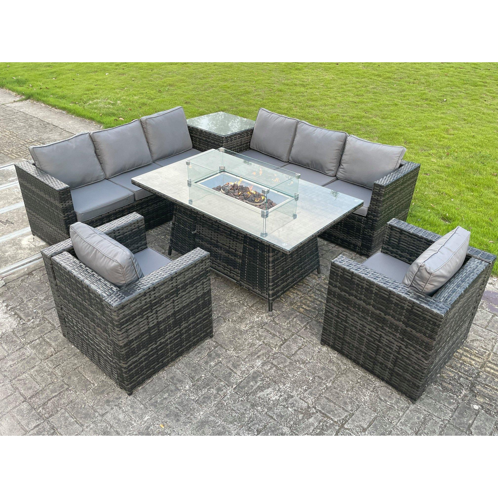 PE Rattan Garden Corner Furniture Gas Fire Pit Table Sets Gas Heater