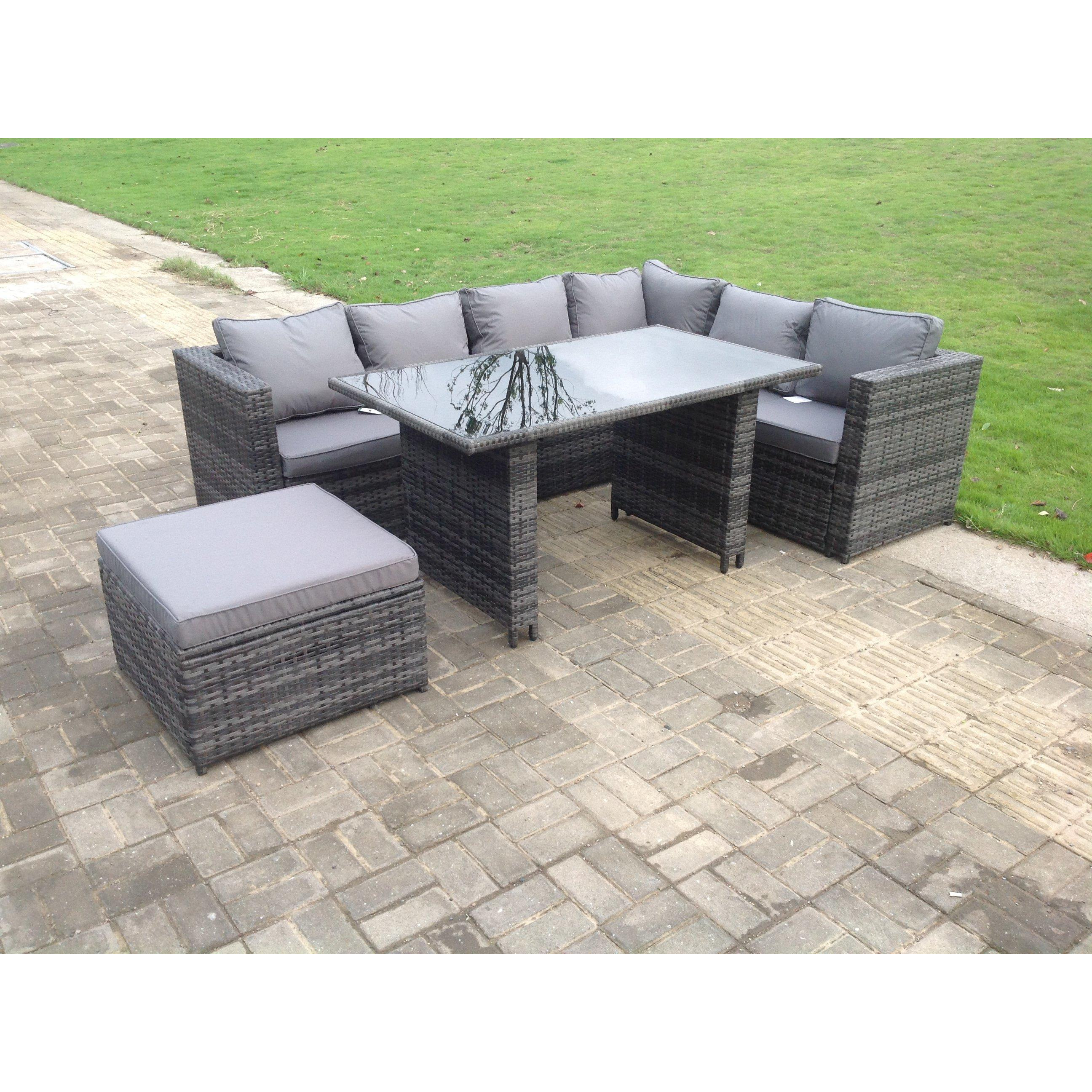 7 Seater Rattan Corner Sofa Set Rectangular Dining Table Set With Seat