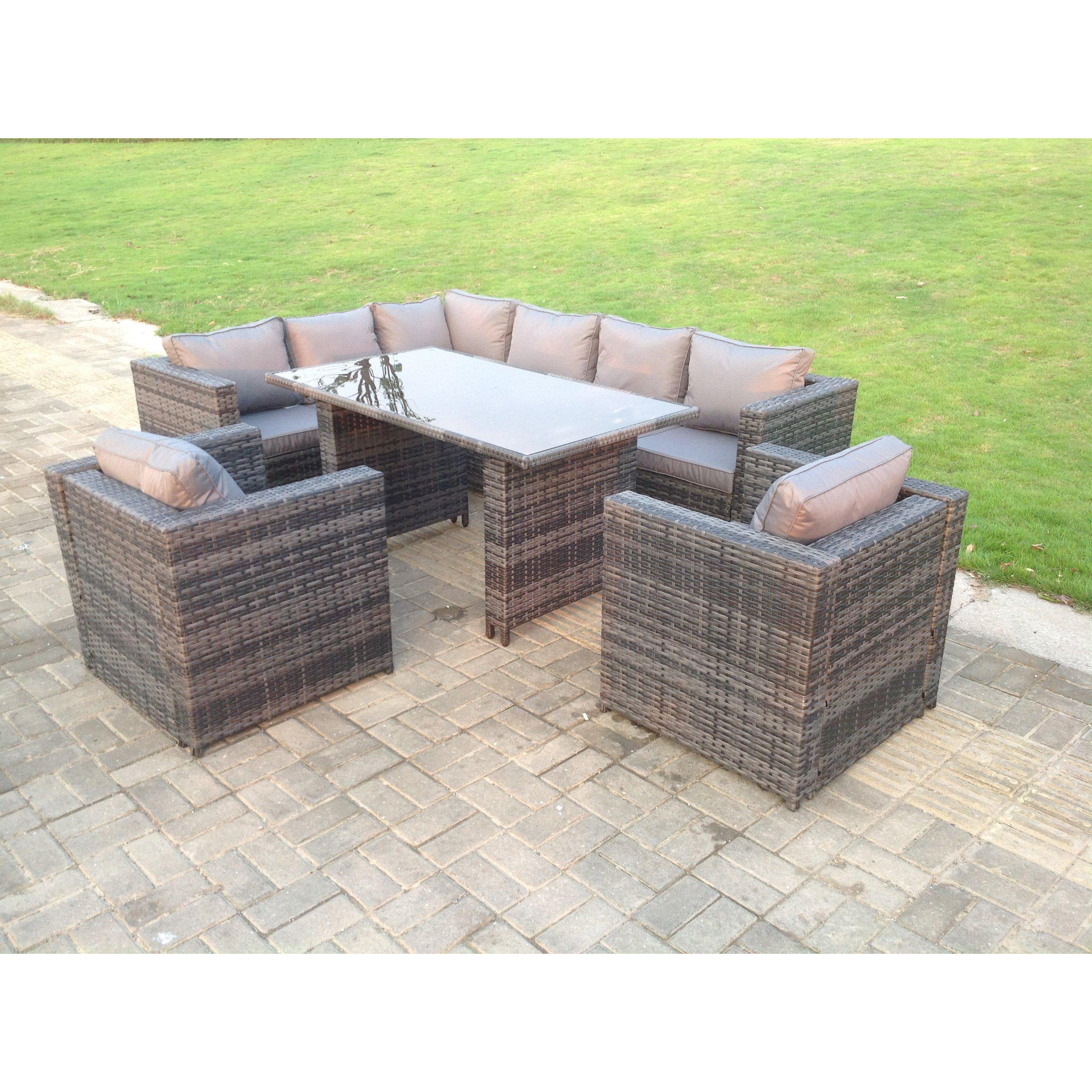 Dark Grey Outdoor Lounge Rattan Corner Sofa Set Garden Furniture