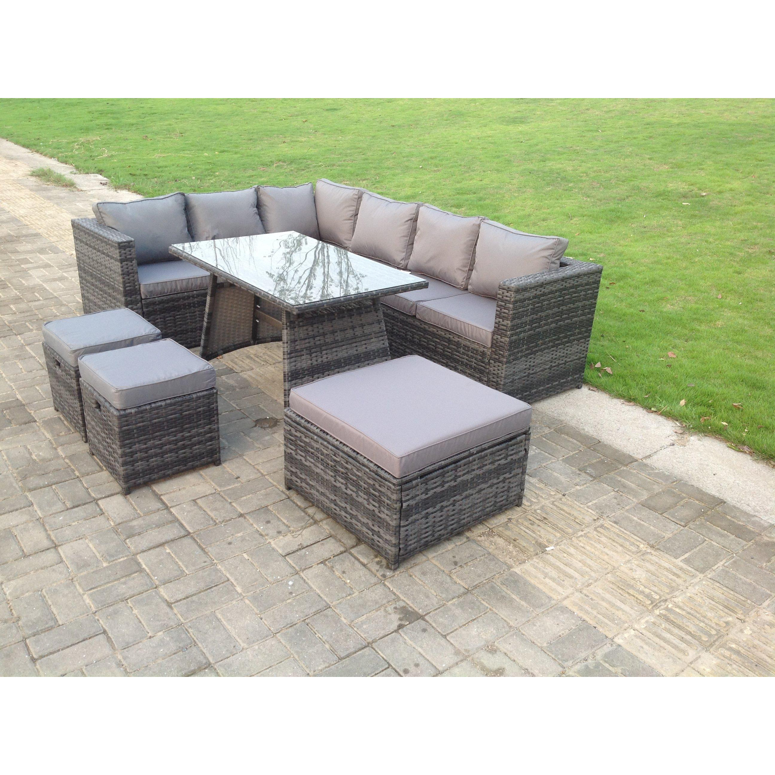 PE Rattan Corner Sofa Set Rectangular Dining Table Set With Seat And