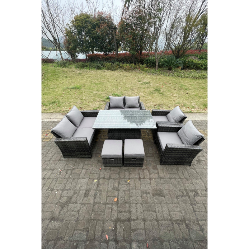 Rattan Outdoor Furniture Adjustable Rising Lifting Rectangle Dining