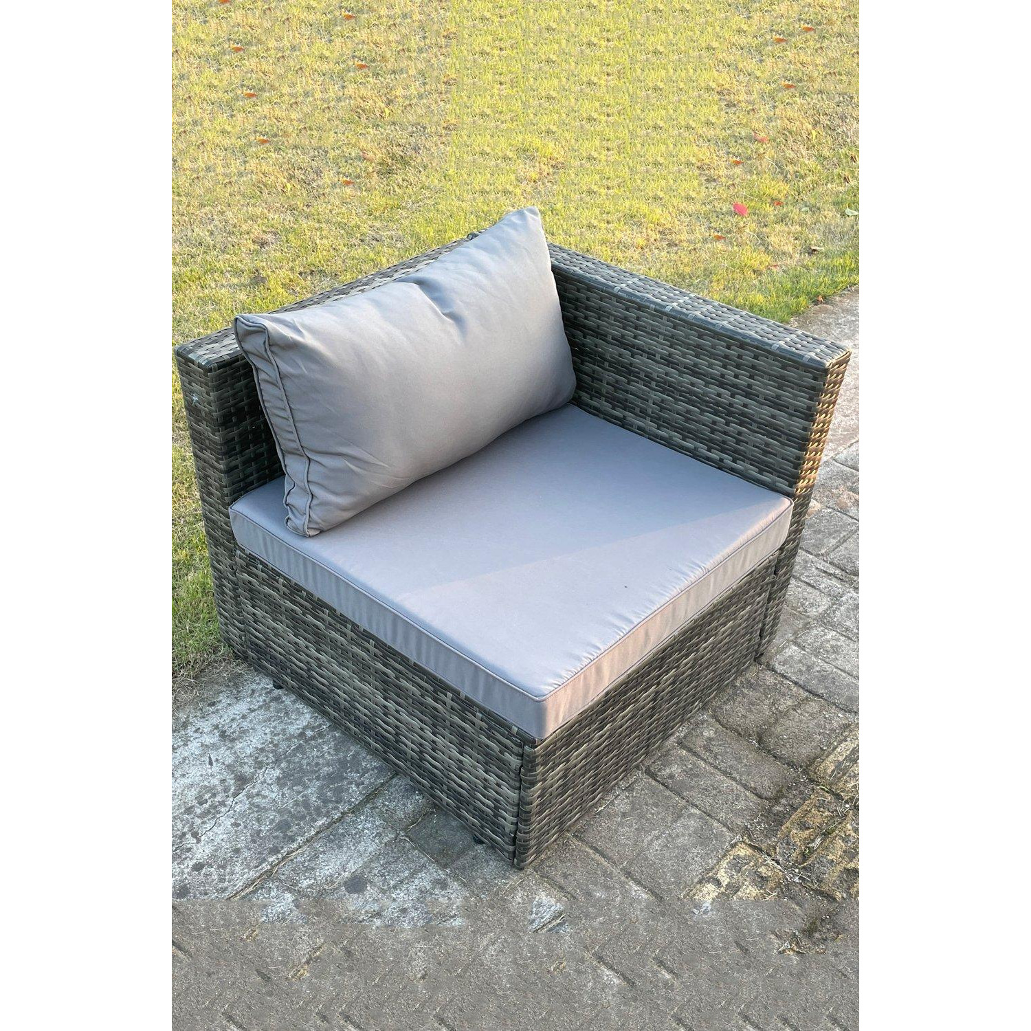 Outdoor Rattan Single Arm Corner Sofa Chair Garden Furniture With Seat Cushion by Debenhams