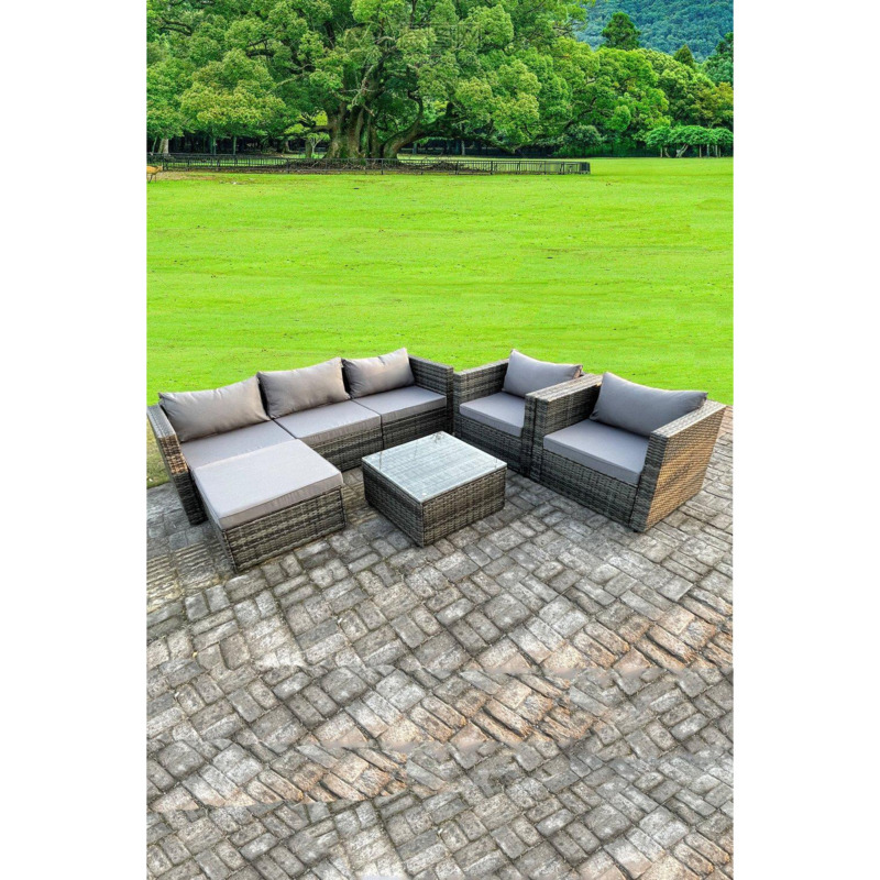 6 Seat Modular Rattan Garden Furniture Coffee Table Footstool Chairs