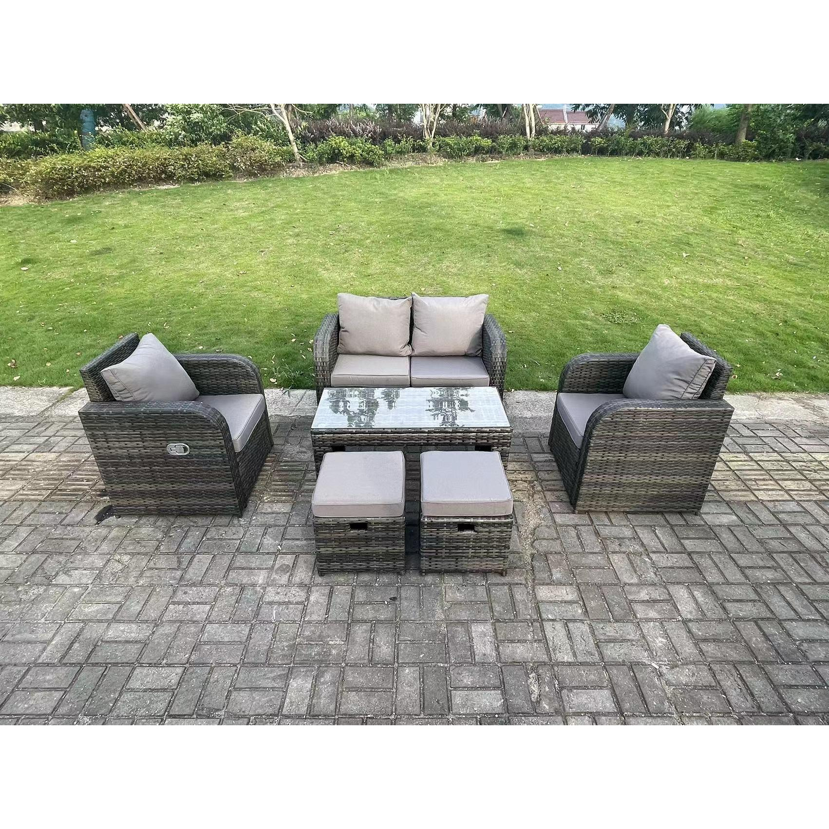 PE Wicker Rattan Garden Furniture Set Love Sofa Reclining Chair Outdoor