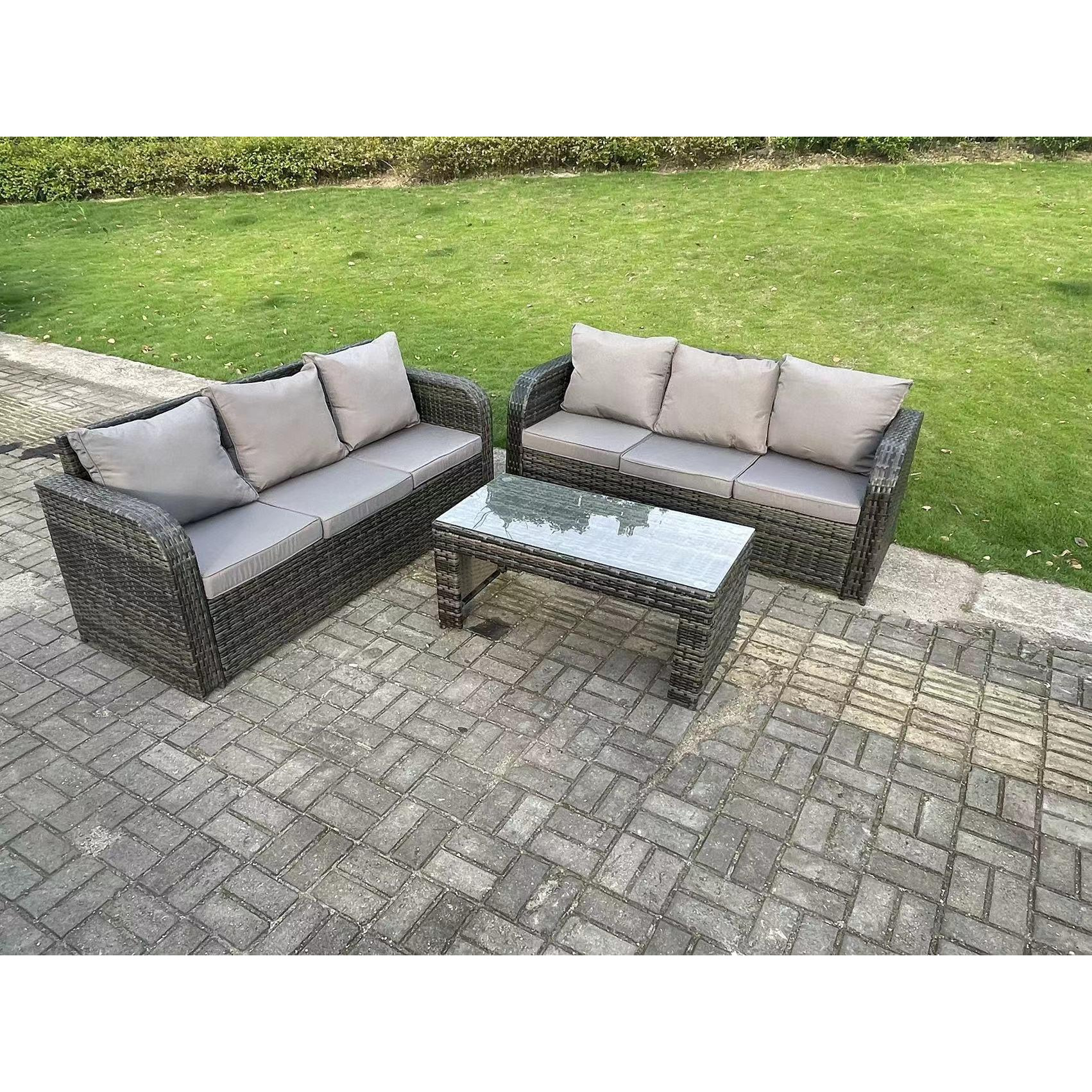PE High Back Rattan Garden Furniture Set Lounge Sofa 3 Seater Sofa Set