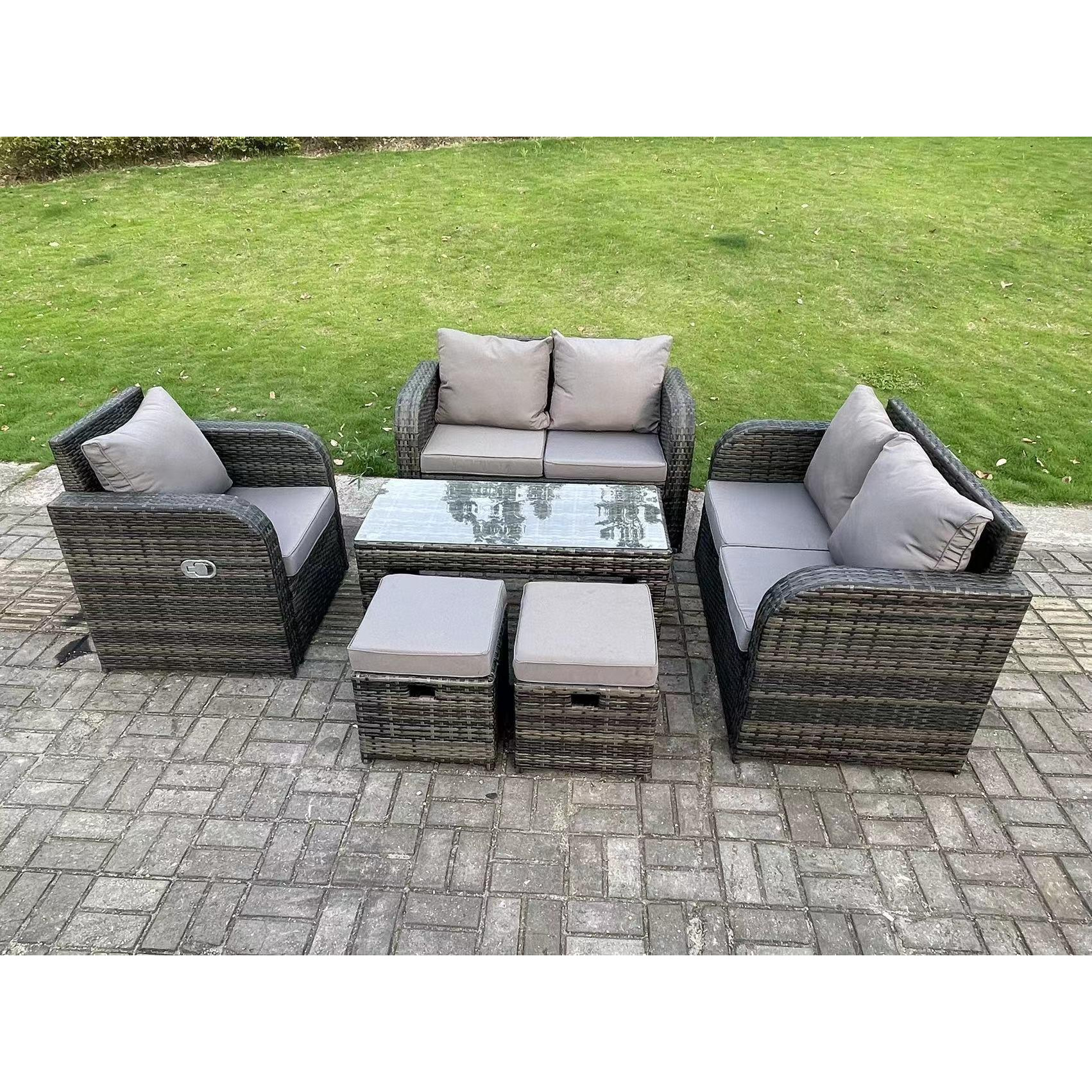 7 Seater PE Rattan Garden Furniture Set Reclining Chair Love Sofa 2 Seater Sofa Set Outdoor