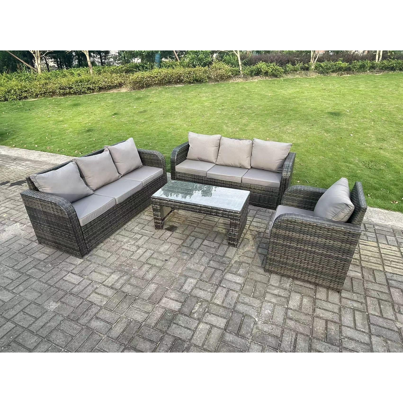 7 Seater PE High Back Rattan Garden Furniture Set Reclining Chair