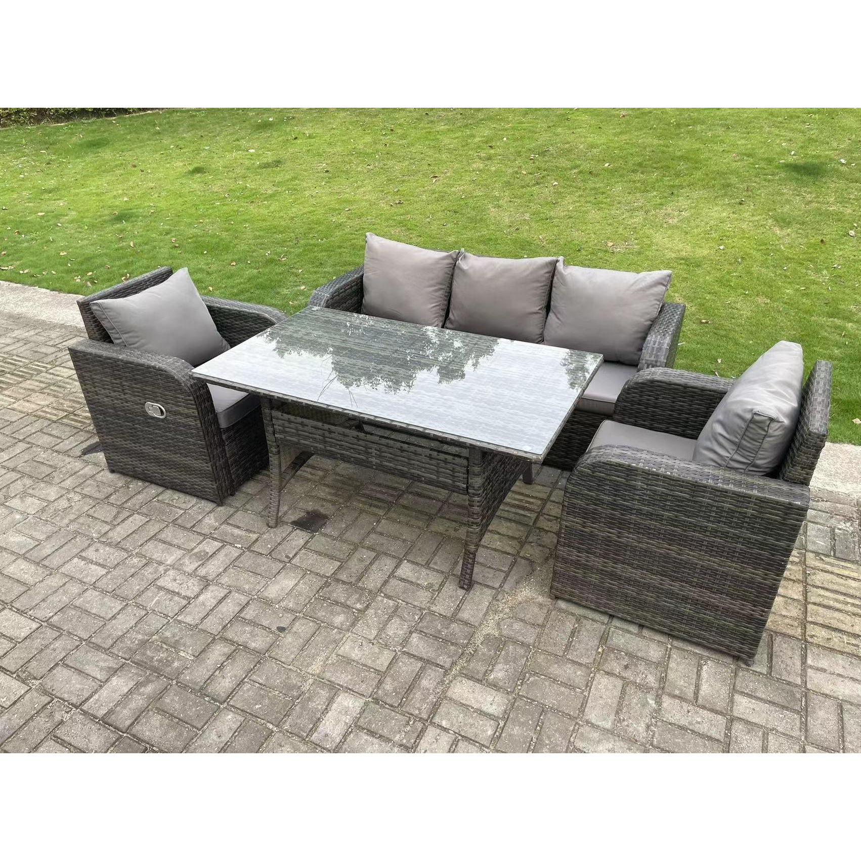 Rattan Garden Furniture Set 3 Seater Lounge Sofa Reclining Chair