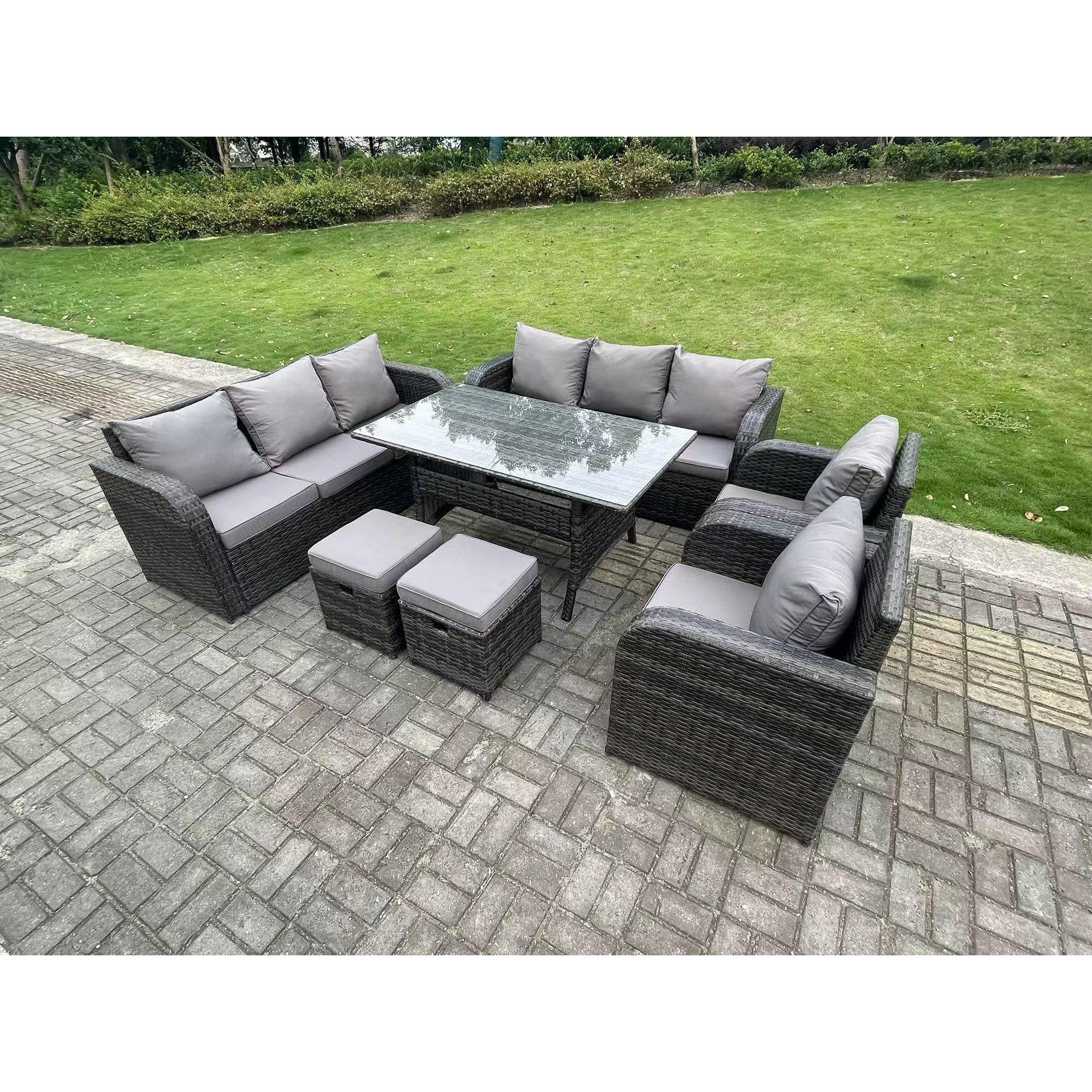 10 Seater Rattan Garden Furniture Set Reclining Chair Lounge 3 Seater