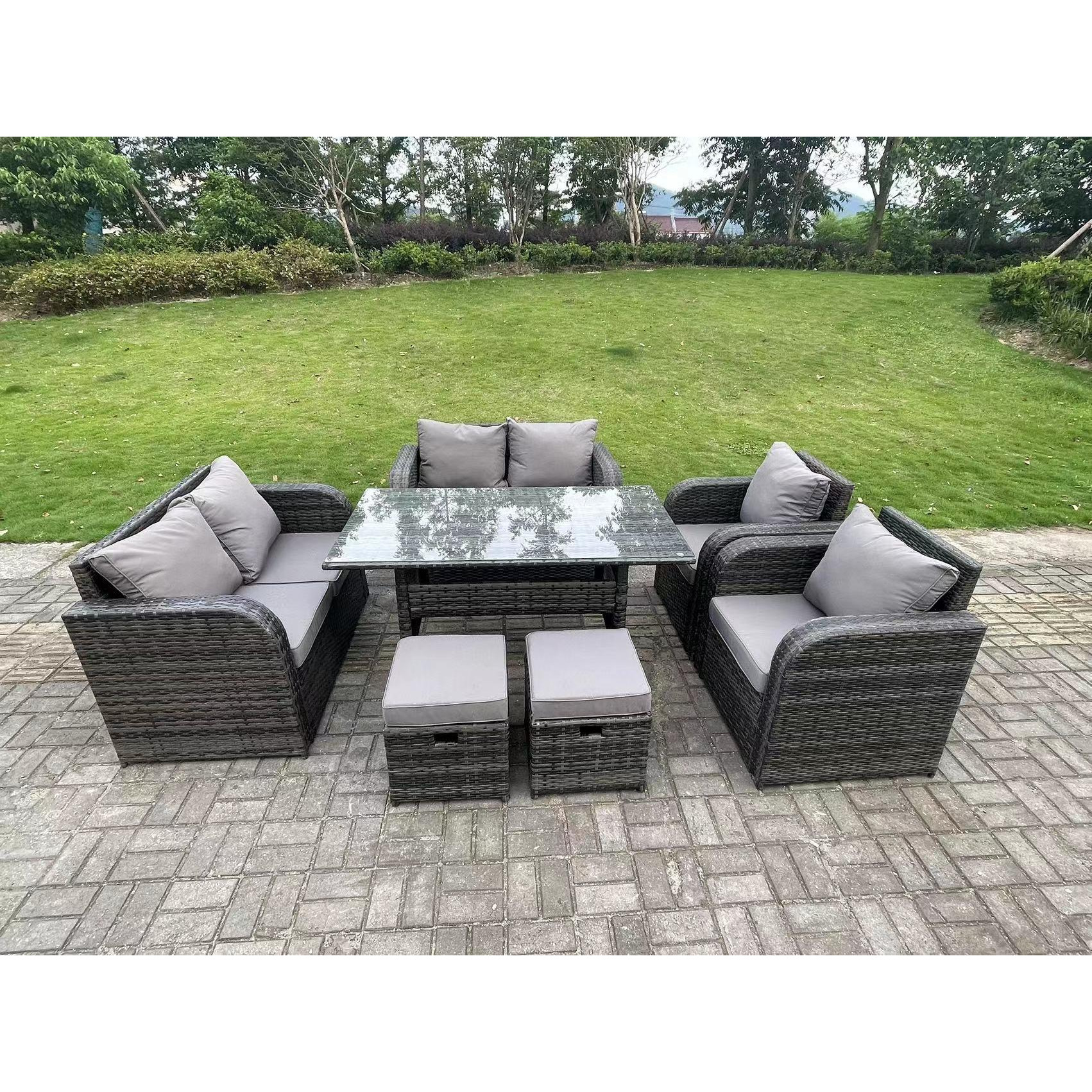 8 Seater PE Rattan Garden Furniture Set Reclining Chair 2 Seater Love