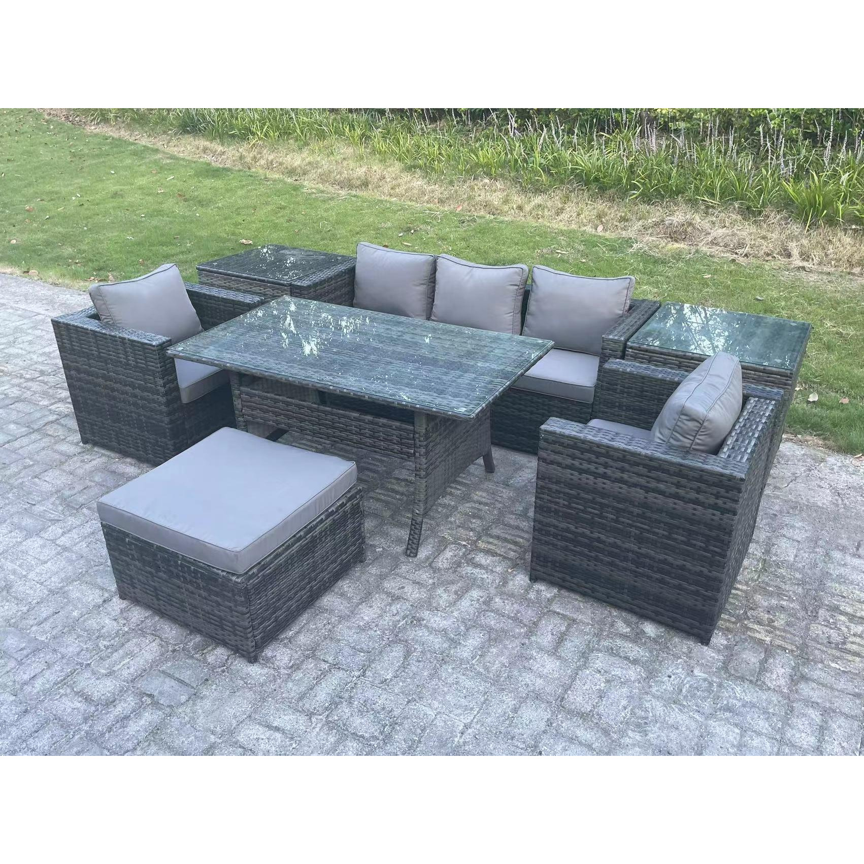 6 Seater Rattan Garden Furniture Set Patio Dining Table Lounge Sofa