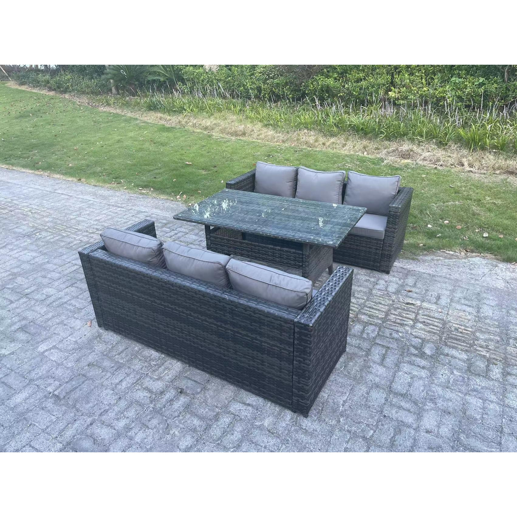 PE Wicker Outdoor Garden Furniture Set Patio Rattan Rectangular Dining