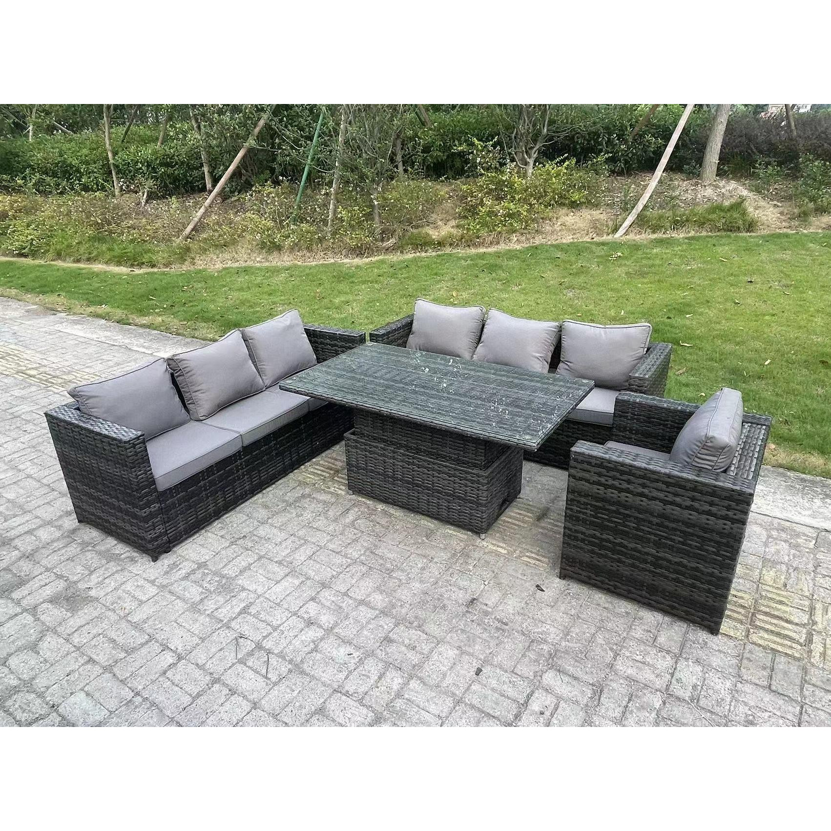Wicker PE Garden Furniture Rattan Sofa Set Outdoor Adjustable Rising