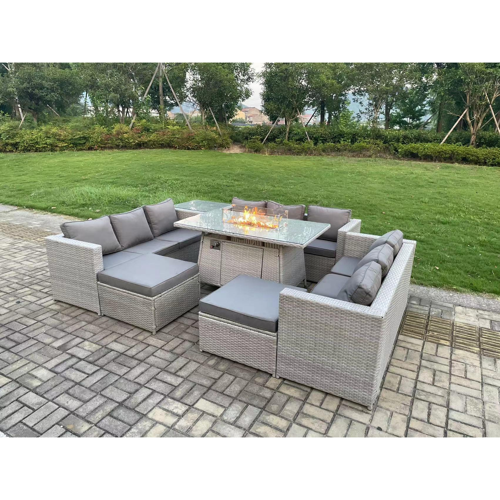 11 Seater Outdoor Garden Dining Sets Rattan Furniture Gas Fire Pit